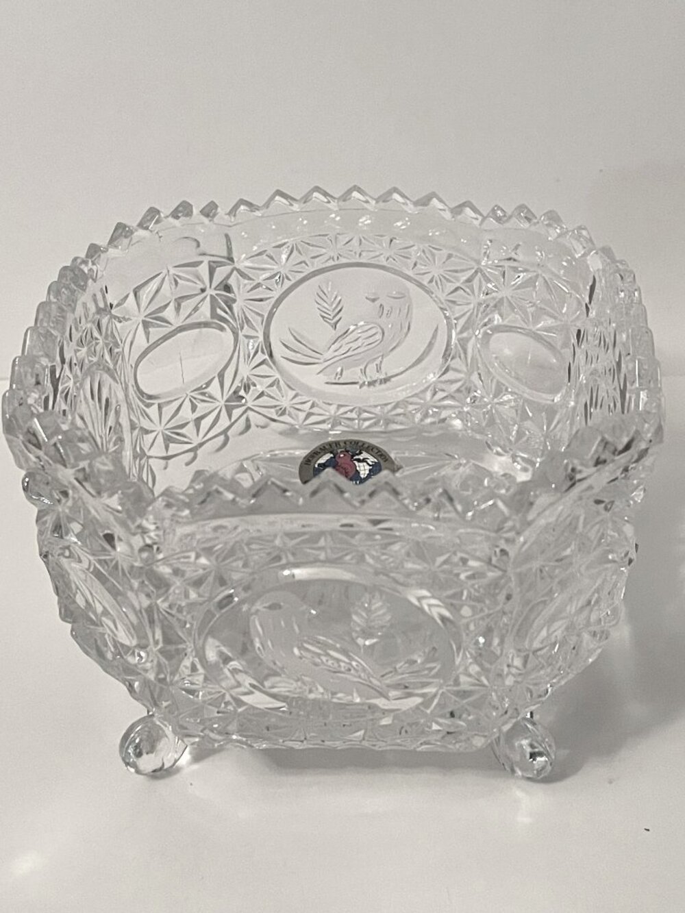Hofbauer Brydes Germany Vintage Crystal Clear Footed Square Bowl 24% Lead Glass